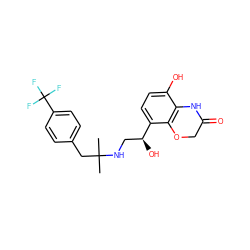 CC(C)(Cc1ccc(C(F)(F)F)cc1)NC[C@H](O)c1ccc(O)c2c1OCC(=O)N2 ZINC000045317633