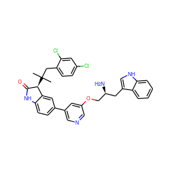 CC(C)(Cc1ccc(Cl)cc1Cl)[C@@H]1C(=O)Nc2ccc(-c3cncc(OC[C@@H](N)Cc4c[nH]c5ccccc45)c3)cc21 ZINC000034803941
