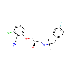 CC(C)(Cc1ccc(F)cc1)NC[C@@H](O)COc1cccc(Cl)c1C#N ZINC000028564466