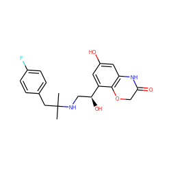 CC(C)(Cc1ccc(F)cc1)NC[C@H](O)c1cc(O)cc2c1OCC(=O)N2 ZINC000035792506