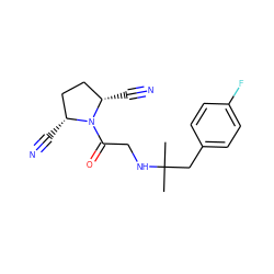 CC(C)(Cc1ccc(F)cc1)NCC(=O)N1[C@H](C#N)CC[C@@H]1C#N ZINC000013687392