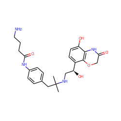 CC(C)(Cc1ccc(NC(=O)CCCN)cc1)NC[C@H](O)c1ccc(O)c2c1OCC(=O)N2 ZINC000045288901