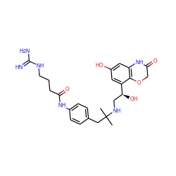 CC(C)(Cc1ccc(NC(=O)CCCNC(=N)N)cc1)NC[C@H](O)c1cc(O)cc2c1OCC(=O)N2 ZINC000045245188