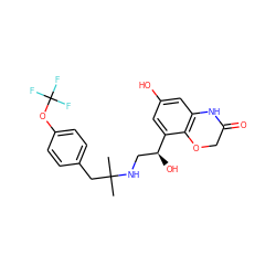 CC(C)(Cc1ccc(OC(F)(F)F)cc1)NC[C@H](O)c1cc(O)cc2c1OCC(=O)N2 ZINC000045371550