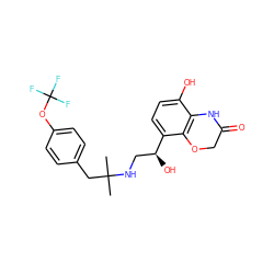 CC(C)(Cc1ccc(OC(F)(F)F)cc1)NC[C@H](O)c1ccc(O)c2c1OCC(=O)N2 ZINC000045261237