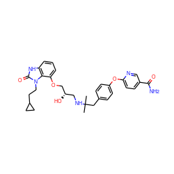 CC(C)(Cc1ccc(Oc2ccc(C(N)=O)cn2)cc1)NC[C@H](O)COc1cccc2[nH]c(=O)n(CCC3CC3)c12 ZINC000038151183