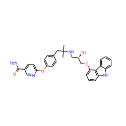 CC(C)(Cc1ccc(Oc2ccc(C(N)=O)cn2)cc1)NC[C@H](O)COc1cccc2[nH]c3ccccc3c12 ZINC000002005848