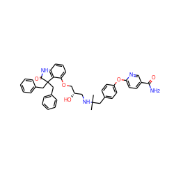 CC(C)(Cc1ccc(Oc2ccc(C(N)=O)cn2)cc1)NC[C@H](O)COc1cccc2c1C(Cc1ccccc1)(Cc1ccccc1)C(=O)N2 ZINC000028958035