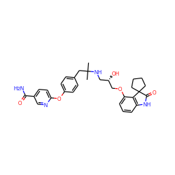 CC(C)(Cc1ccc(Oc2ccc(C(N)=O)cn2)cc1)NC[C@H](O)COc1cccc2c1C1(CCCC1)C(=O)N2 ZINC000001494875