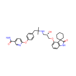 CC(C)(Cc1ccc(Oc2ccc(C(N)=O)cn2)cc1)NC[C@H](O)COc1cccc2c1C1(CCCCC1)C(=O)N2 ZINC000028958060