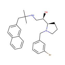 CC(C)(Cc1ccc2ccccc2c1)NC[C@@H](O)[C@H]1CCCN1Cc1cccc(Br)c1 ZINC000028564717