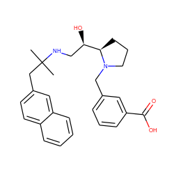 CC(C)(Cc1ccc2ccccc2c1)NC[C@@H](O)[C@H]1CCCN1Cc1cccc(C(=O)O)c1 ZINC000028564836