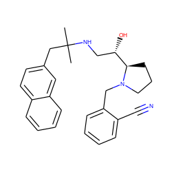 CC(C)(Cc1ccc2ccccc2c1)NC[C@H](O)[C@H]1CCCN1Cc1ccccc1C#N ZINC000028564713