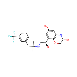 CC(C)(Cc1cccc(C(F)(F)F)c1)NC[C@H](O)c1cc(O)cc2c1OCC(=O)N2 ZINC000045386978