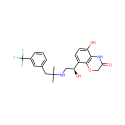 CC(C)(Cc1cccc(C(F)(F)F)c1)NC[C@H](O)c1ccc(O)c2c1OCC(=O)N2 ZINC000045254960