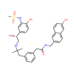 CC(C)(Cc1cccc(CC(=O)NCc2ccc3cc(O)ccc3c2)c1)NC[C@H](O)c1ccc(O)c(NS(C)(=O)=O)c1 ZINC000064490695