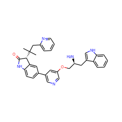 CC(C)(Cc1ccccn1)[C@H]1C(=O)Nc2ccc(-c3cncc(OC[C@@H](N)Cc4c[nH]c5ccccc45)c3)cc21 ZINC000034803885