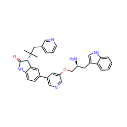 CC(C)(Cc1cccnc1)[C@H]1C(=O)Nc2ccc(-c3cncc(OC[C@@H](N)Cc4c[nH]c5ccccc45)c3)cc21 ZINC000034803826