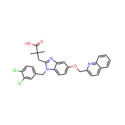 CC(C)(Cc1nc2cc(OCc3ccc4ccccc4n3)ccc2n1Cc1ccc(Cl)c(Cl)c1)C(=O)O ZINC000219464014