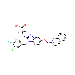 CC(C)(Cc1nc2cc(OCc3ccc4ccccc4n3)ccc2n1Cc1ccc(F)c(Cl)c1)C(=O)O ZINC000219463664