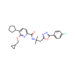 CC(C)(Cc1nnc(-c2ccc(F)cc2)o1)NC(=O)c1ccc(C2CCCC2)c(OCC2CC2)n1 ZINC000473166687