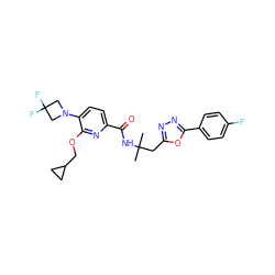 CC(C)(Cc1nnc(-c2ccc(F)cc2)o1)NC(=O)c1ccc(N2CC(F)(F)C2)c(OCC2CC2)n1 ZINC000473169252