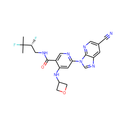 CC(C)(F)[C@H](F)CNC(=O)c1cnc(-n2cnc3cc(C#N)cnc32)cc1NC1COC1 ZINC001772621390