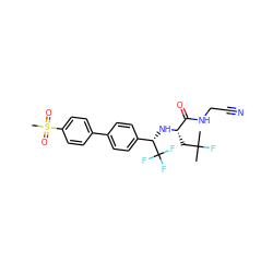 CC(C)(F)C[C@H](N[C@@H](c1ccc(-c2ccc(S(C)(=O)=O)cc2)cc1)C(F)(F)F)C(=O)NCC#N ZINC000064559496