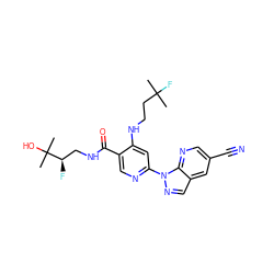 CC(C)(F)CCNc1cc(-n2ncc3cc(C#N)cnc32)ncc1C(=O)NC[C@@H](F)C(C)(C)O ZINC001772654860