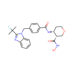 CC(C)(F)c1nc2ccccc2n1Cc1ccc(C(=O)N[C@@H]2CCOC[C@@H]2C(=O)NO)cc1 ZINC000029038072