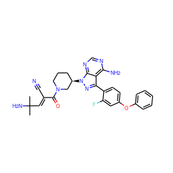 CC(C)(N)/C=C(\C#N)C(=O)N1CCC[C@@H](n2nc(-c3ccc(Oc4ccccc4)cc3F)c3c(N)ncnc32)C1 ZINC000224189542