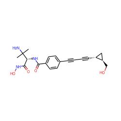 CC(C)(N)[C@H](NC(=O)c1ccc(C#CC#C[C@@H]2C[C@H]2CO)cc1)C(=O)NO ZINC000144488152