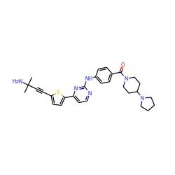 CC(C)(N)C#Cc1ccc(-c2ccnc(Nc3ccc(C(=O)N4CCC(N5CCCC5)CC4)cc3)n2)s1 ZINC000096310708