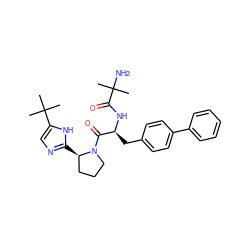 CC(C)(N)C(=O)N[C@@H](Cc1ccc(-c2ccccc2)cc1)C(=O)N1CCC[C@H]1c1ncc(C(C)(C)C)[nH]1 ZINC000064528394