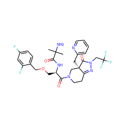 CC(C)(N)C(=O)N[C@H](COCc1ccc(F)cc1F)C(=O)N1CCC2=NN(CC(F)(F)F)C(=O)[C@]2(Cc2ccccn2)C1 ZINC000026975561