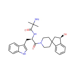 CC(C)(N)C(=O)N[C@H](Cc1c[nH]c2ccccc12)C(=O)N1CCC2(CC1)C[C@@H](O)c1ccccc12 ZINC000013687569