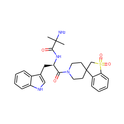 CC(C)(N)C(=O)N[C@H](Cc1c[nH]c2ccccc12)C(=O)N1CCC2(CC1)CS(=O)(=O)c1ccccc12 ZINC000013687582