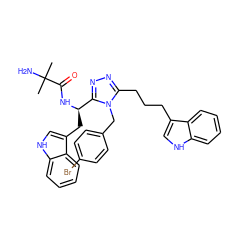 CC(C)(N)C(=O)N[C@H](Cc1c[nH]c2ccccc12)c1nnc(CCCc2c[nH]c3ccccc23)n1Cc1ccc(Br)cc1 ZINC000049778186