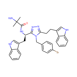 CC(C)(N)C(=O)N[C@H](Cc1c[nH]c2ccccc12)c1nnc(CCc2c[nH]c3ccccc23)n1Cc1ccc(Br)cc1 ZINC000036349190