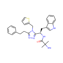 CC(C)(N)C(=O)N[C@H](Cc1c[nH]c2ccccc12)c1nnc(CCc2ccccc2)n1Cc1cccs1 ZINC000028635682