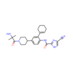 CC(C)(N)C(=O)N1CCC(c2ccc(NC(=O)c3nc(C#N)c[nH]3)c(C3=CCCCC3)c2)CC1 ZINC000038276292