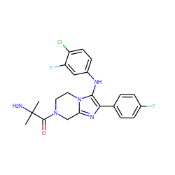 CC(C)(N)C(=O)N1CCn2c(nc(-c3ccc(F)cc3)c2Nc2ccc(Cl)c(F)c2)C1 ZINC000072109392