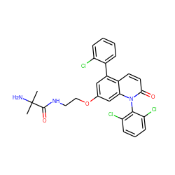 CC(C)(N)C(=O)NCCOc1cc(-c2ccccc2Cl)c2ccc(=O)n(-c3c(Cl)cccc3Cl)c2c1 ZINC000029125403