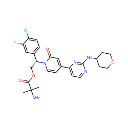 CC(C)(N)C(=O)OC[C@H](c1ccc(Cl)c(F)c1)n1ccc(-c2ccnc(NC3CCOCC3)n2)cc1=O ZINC000144933458