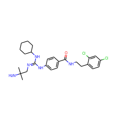 CC(C)(N)C/N=C(\Nc1ccc(C(=O)NCCc2ccc(Cl)cc2Cl)cc1)NC1CCCCC1 ZINC000013581485