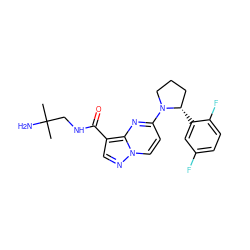 CC(C)(N)CNC(=O)c1cnn2ccc(N3CCC[C@@H]3c3cc(F)ccc3F)nc12 ZINC000169240848