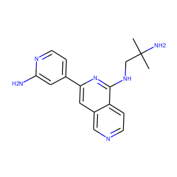 CC(C)(N)CNc1nc(-c2ccnc(N)c2)cc2cnccc12 ZINC000095561156