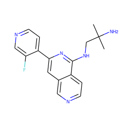 CC(C)(N)CNc1nc(-c2ccncc2F)cc2cnccc12 ZINC000095560860