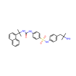 CC(C)(N)Cc1ccc(NS(=O)(=O)c2ccc(NC(=O)NC(C)(C)c3cccc4ccccc34)cc2)cc1 ZINC000049017789