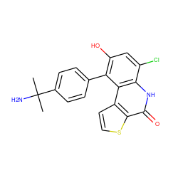 CC(C)(N)c1ccc(-c2c(O)cc(Cl)c3[nH]c(=O)c4sccc4c23)cc1 ZINC000149535290